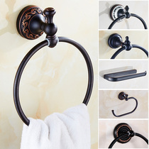 Towel ring non-perforated towel hanging ring black round towel rack towel ring ring ring American hand towel rack brass