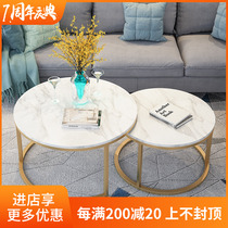 Nordic coffee table Modern simple small apartment Marble mini living room tea table and chair combination Round Wrought iron tea table