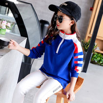 Girls clothes 2021 new spring and autumn Korean version of foreign style childrens clothing middle-aged childrens collar sports and leisure pullover top