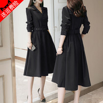 2021 early autumn new womens long-sleeved dress womens medium-long Korean version thin shirt base skirt spring and autumn