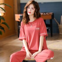 Lady Pyjamas Pure Cotton Short Sleeve Long Pants Suit Casual Spring Summer Full Cotton Pyjamas Woman Can wear a Home Residence Suit