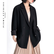 Large size suit jacket female micro fat mm thin leisure loose spring and autumn thin suit slipping shoulder bat sleeve fried street cocoon type