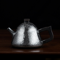 Chengyi silverware Sterling silver old pear-shaped wooden handle Teapot Pure handicraft boiling water blister teapot Foot silver teapot C