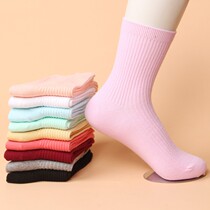 Socks Womens autumn and winter solid color breathable breathable sweat-absorbing cotton socks Japanese candy-colored socks