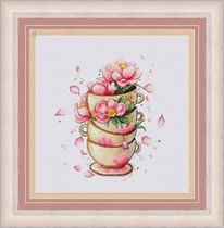  Cross stitch embroidery diagram Electronic diagram of flowers on stacked coffee cups