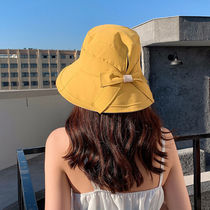 Hat female Korean version of Big eaves summer fishermans hat bow can be tied ponytail sunscreen hat out of the net red sun hat tide tide