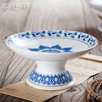  High-legged blue and white porcelain round fruit plate Ceramic lotus fruit plate for Buddha Fruit plate for Buddha fruit plate for Buddha front fruit buddha set
