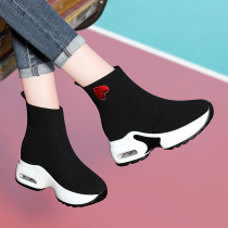 Increased socks shoes womens shoes autumn 2021 new spring and autumn Joker leisure sports elastic black high-top shoes