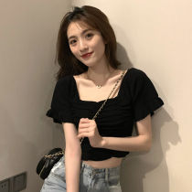  2021 new short T-shirt womens summer thin slim short-sleeved smart high-waisted top clothing design sense niche