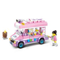 Building blocks small particle assembly model 6-8 year old girl toy City series mobile ice cream cart Lego