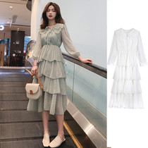 South Koreas new net red with the same chiffon ladyboy dress spring fat mm waist thin skirt womens big brother