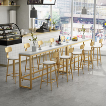 Nordic simple marble bar table and chair combination milk tea shop against the wall small bar high foot table bar long table