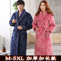 Couple sleeping robe womens winter thickening lengthened Coral velvet triple laminated cotton pyjamas mens gush warm bathrobe men