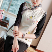 Chinese style Chinese cotton vest wearing female winter improved Tang suit plate buckle cheongsam jacket rabbit hair thickened warm vest