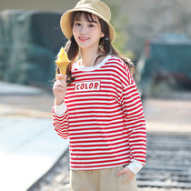 2020 spring sweater New striped long sleeve T-shirt female loose cotton bottoming junior high school students Korean top