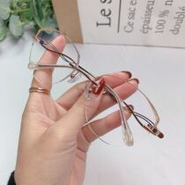 Qian mirror custom temperament frameless glasses women with myopia Diamond cut edge bronzing powder large round face thin beauty makeup mirror