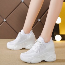 Small white shoes female inner heightening 2022 spring new white shoes 2021 bursting with thick bottom 100 lap old daddy-tide movement
