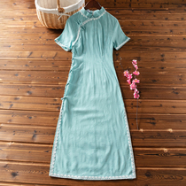 2021 New qipao Summer Young Minor Minor Improvement Tandem Dress Student Cotton Hemp Young Girl Retro Temperament