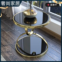 Light luxury side a few stainless steel small round table side cabinet designer furniture living room sofa side corner round small coffee table