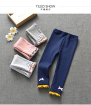 2021 Spring and Autumn girls cotton pencil pants Childrens wool pull-up leggings baby cute double lace