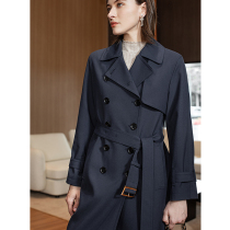 Sandy navy blue windbreaker womens long 2021 Spring and Autumn new high-end commuter fashion temperament Jacket Womens Wear