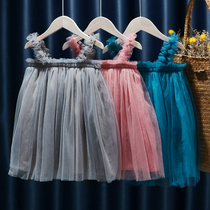 Girls summer dress fluffy dress with dress 2022 new children foreign air mesh yarn dress baby girl princess nepotism