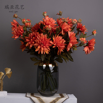 Retro Oil Painting Color Single Branch Large Liju Emulation Flower Fake Flower Living Room Desktop Floral Swing Piece Great Liken Silk Flower Decoration