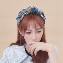 2021 New Tide denim bow hair hoop Korean Net red high head hoop simple Joker out hairpin