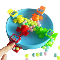 Frogs eat bean childrens toys to feed small frogs swallowing beads to grab beads for big fight competitive tabletop games