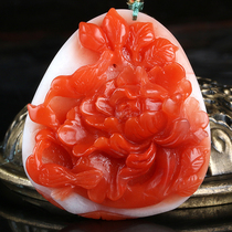 37 80 grams (special Baoshan material) carved flowers blossom rich red and white red agate pendant pendant