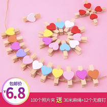 Net red ins Personality simple creative small fresh girl heart super cute cute beautiful color love clip Wedding small wooden clip Photo small clip Photo wall decoration hanging wall hemp rope clip Photo clip