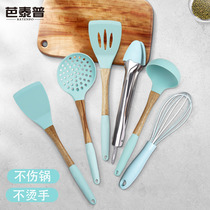 Wooden handle silicone spatula cooking high temperature resistant household food grade silicone spatula non-stick pot special shovel spoon set