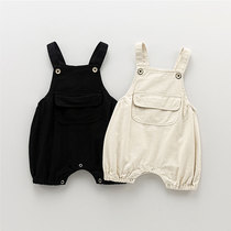 Baby pants summer thin mens baby shorts open stalls female childrens conjoined pants cotton suspenders tide