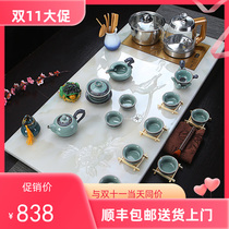 European-style new glass jade kung fu tea set fully automatic one home office light luxury creative tea tray