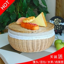 Steamed bun basket Rattan household insulation with cover fruit and egg basket woven basket Kitchen storage basket Willow bun basket
