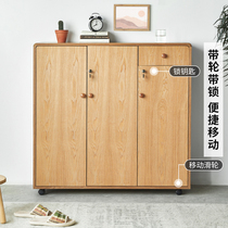 With lock shoe cabinet home door cabinet door opening large capacity solid wood shoe cabinet removable hallway cabinet with wheel outdoor floor