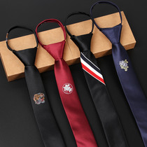 Korean version of 5cm narrow embroidered flower student type man lazy person no zipper easy to pull thin tide embroidery tie tide man