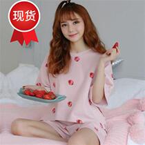 Pajamas womens summer cotton short-sleeved trousers 1 home wear Summer thin loose plus size two-piece suit shorts