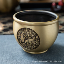 Every year there is more than copper tank brass water tank living room ornaments pure copper lotus base Chinese-style home retro carving fish tank