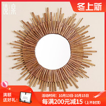 Jing Spring Southeast Asia style home accessories wall decoration sun porch decorative mirror wall hanging wooden mirror decoration