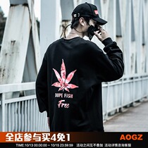 Xiaobin Guochao Mens Loose Trend Joker Couple Dress Back Print Autumn Round Neck Long Sleeve Bottom Coat