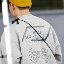 SAMESAME retro print casual trend round neck sweater mens trend brand loose hooded pullover spring and autumn