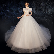 Main light wedding dress 2021 new one-shoulder bride small man go out gauze Starry Sky Super immortal tail female thin