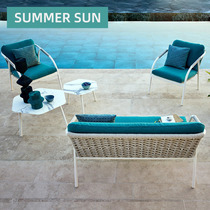 Balcony Casual Chair Modern Minima Pair Rattan Chairs Backrest Nordic Outdoor Cloth Art single rattan Sofa Waterproof