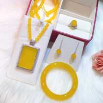 s925 Silver Inlaid Ice Seed Yellow Jade Medullary Safety No Sign Pendant Round Bar Bracelet Ring Ear Pendant Suit Gift