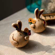 New house home pastoral decorations Resin garlic rabbit Fat rabbit doll ornaments Couple long-eared rabbit ornaments