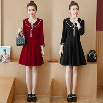 2023 Spring Womens Skirt Fat mm Covering Belly Age Reduction Waist Slimming Pullover Long Sleeve Large Size A-Line Dress