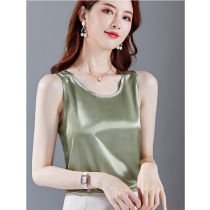 Summer new solid color Ice Silk loose round neck Joker satin satin sleeveless inner vest women wear base shirt