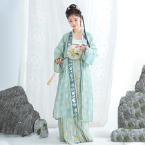 Four hours new brewed Qionghua room Hua Chao Ji Hanfu original design three-color printing Gold 3 meters pendulum Song pleated skirt spring summer and autumn