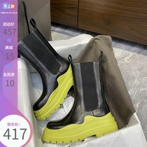 (Lu Xiaobu) Chelsea boots female summer thick soled B boots v Martin boots leather short boots mona middle tube smoke tube boots
